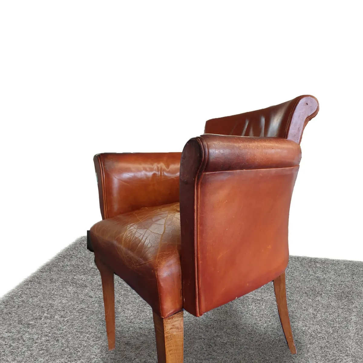 Sessel mit neuem Lederbezug in Cognac